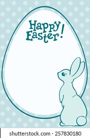 Happy Easter holiday greeting card with bunny and Easter Egg, flower pattern on the background. Vector illustration.