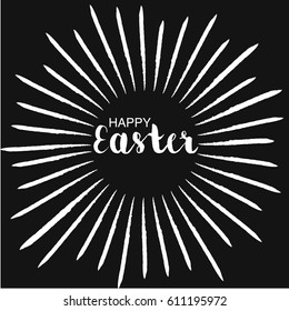 Happy Easter Holiday. Handwritten calligraphy composition with linear starburst. Vector illustration
