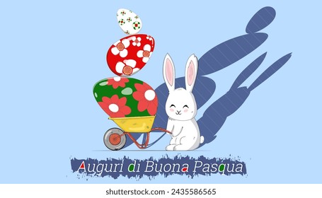 Happy Easter holiday in italian text Easter greeting banner, poster, flyer card, presentation, brochure, templates set, background. Bunny rabbit, Easter Painted eggs hunt falls out from elevator.