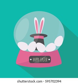 happy easter holiday modern & clean conceptual & creativity glass christal ball icon with two ears vector of rabbit symbol in a hat & eggs illustration 