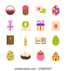 Happy Easter Holiday Objects. Vector Illustration. Spring Set of Items Isolated over White.