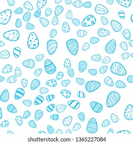 Happy Easter holiday seamless hand drawn background. Template for coloring. Eggs, spring