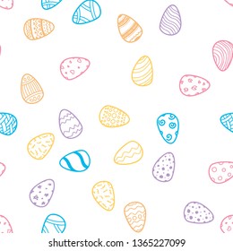 Happy Easter holiday seamless hand drawn background. Template for coloring. Eggs, spring