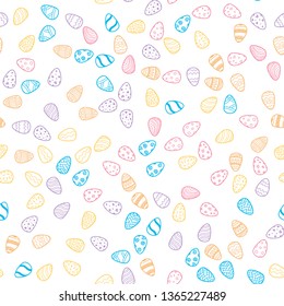 Happy Easter holiday seamless hand drawn background. Template for coloring. Eggs, spring