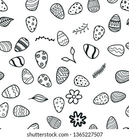 Happy Easter holiday seamless hand drawn background. Template for coloring. Eggs, spring