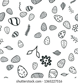 Happy Easter holiday seamless hand drawn background. Template for coloring. Eggs, spring