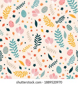 Happy Easter holiday seamless pattern. Floral spring vector illustration. Vector Illustration design in pastel colors  for invitations, prints, wrapping paper