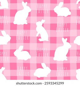 Happy Easter holiday seamless pattern. Abstract Easter tablecloth with bunny shape. Greeting card template.