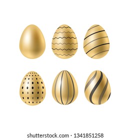 Happy Easter Holidays gold eggs set vector on a white background