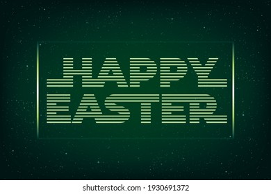 Happy Easter Hologram Future Space Style Logo Lettering as Greeting Creative Concept - Green on Dark Night Sky Illusion Background - Vector Mixed Graphic Design
