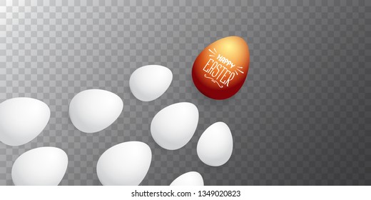 Happy easter horizontal banner with colorful golden egg and white eggs flat lay on transparent background. Vector Happy easter creative concept illustration - Shutterstock ID 1349020823