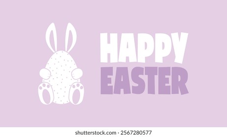 Happy Easter horizontal card - cute bunny and egg.Cute easter rabbit design, great for textiles, banners, wallpapers, wrapping-lilic background