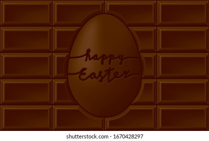 Happy Easter Horizontal Chocolate Bar Style Logo with Chocolate Egg in the Middle and Greetings Handwritten Lettering Creative Concept - Brown on Similar Background - Vector Gradient Graphic Design