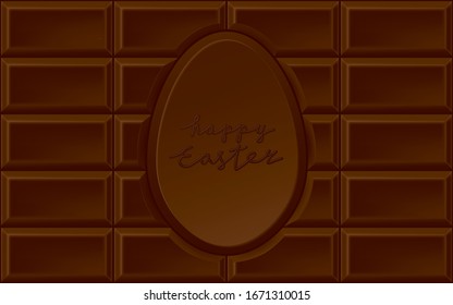 Happy Easter Horizontal Chocolate Bar Style Logo with Chocolate Egg in the Middle and Greetings Handwritten Lettering Creative Concept - Brown on Similar Background - Vector Gradient Graphic Design