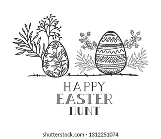 happy easter hunt label isolated icon