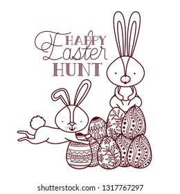 happy easter hunt label with rabbit icon