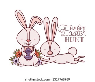 happy easter hunt label with rabbit icon