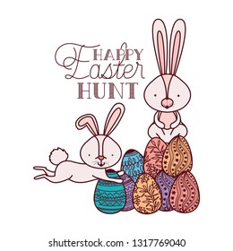 happy easter hunt label with rabbit icon