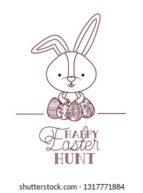 happy easter hunt label with rabbit icon