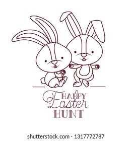 happy easter hunt label with rabbit icon