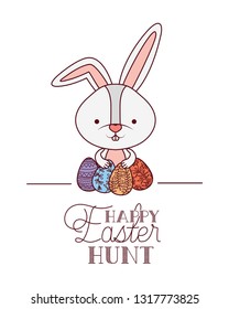 happy easter hunt label with rabbit icon