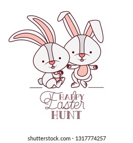 happy easter hunt label with rabbit icon