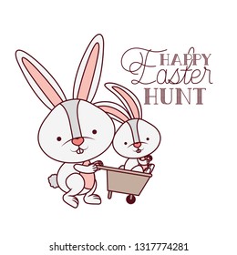 happy easter hunt label with rabbit icon