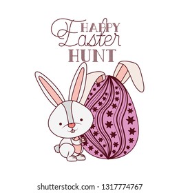 happy easter hunt label with rabbit icon