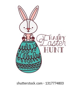 happy easter hunt label with rabbit icon