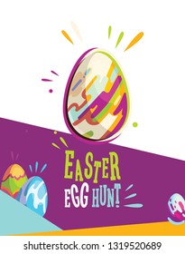 Happy Easter.Egg Hunt.Greeting card with easter eggs. Spring holiday. Vector Illustration