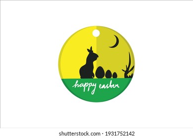 Happy Easter Icon with rabbit and eggs. Design Art Concept Vector Illustration Ideal material for gift, DIY, greeting cards, quotes, blogs, posters and more.