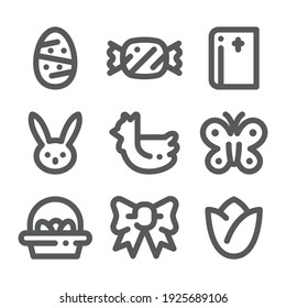 Happy easter icon set. Bold linear, line art style.