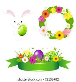 Happy Easter Icons, Isolated On White Background, Vector Illustration
