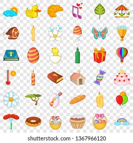 Happy easter icons set. Cartoon style of 36 happy easter vector icons for web for any design