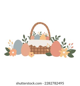 Happy Easter illustration clipart, Cute bunny vector images, Childrens egg hunts clip art, Easter basket pictures, rabbit in flat cartoon style, sublimation, digital download.