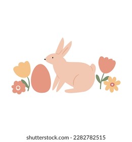Happy Easter illustration clipart, Cute bunny vector images, Childrens egg hunts clip art, Easter basket pictures, rabbit in flat cartoon style, sublimation, digital download.