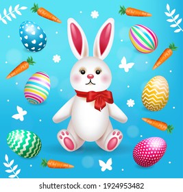 Happy Easter Illustration With Colorful Painted Eggs and Rabbit. Vector illustration for banner or decor.
