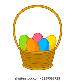 Happy Easter illustration. Cute bucket with eggs for traditional celebration.