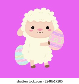 happy easter illustration of a cute lamb and easter egg. sheep animal character.vector illustration