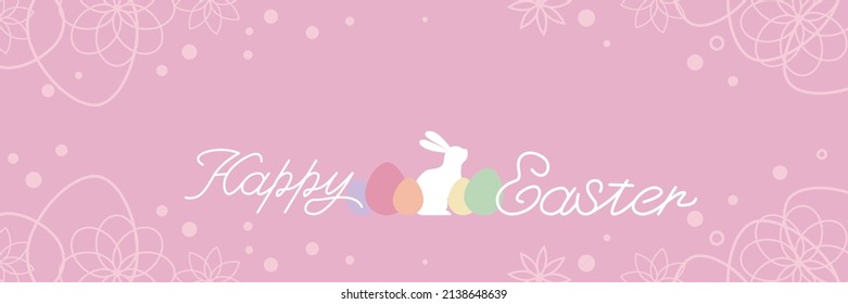 happy easter illustration decorated with colorful eggs and floral elements. Easter decorative background for event, frame, banner and graphic design. Vector illustration.