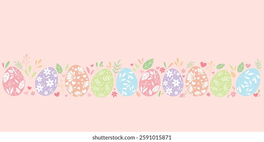 Happy easter illustration. Decorative eggs and natural elements layout illustration for Happy easter design. Vector illustration.