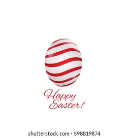 Happy Easter illustration. Easter egg with red stripped decorative ornamental patterns