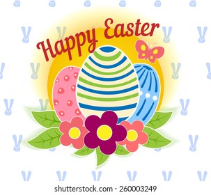 Happy easter illustration easter eggs, easter bunny, easter rabbit sun flowers
