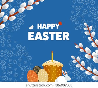 Happy Easter illustration with Eggs, Flowers. Easter poster.
