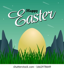 Happy Easter, illustration of Easter eggs with grass decorations. Vector illustration in cartoon style - vector