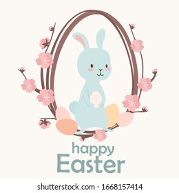 Happy Easter illustration. Funny easter bunny. Vector template for banner or greeting card. Can be used as sticker.