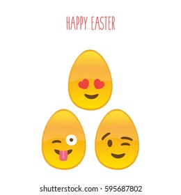 happy Easter illustration isolated emoticons set & collection love modern & hearts vector. Eggs faces smiling in flat design style on white background