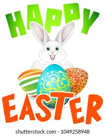 Happy Easter illustration with ornamental eggs and Bunny
