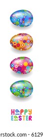 Happy Easter illustration. Poster. colorful eggs with a floral geometric pattern.