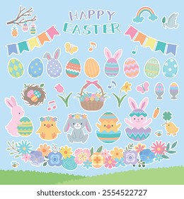 Happy Easter Illustration Set (with white border)